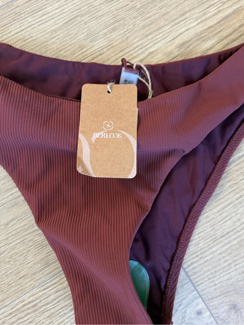 NWT BerlLook Chocolate Brown Ribbed High Cut Bikini Bottoms L
